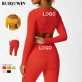 RUIQUWIN Factory Wholesale Custom Long Sleeve Yoga Top High Waist Yoga Pants Leggings Two Piece for Gym Wear Women Sets