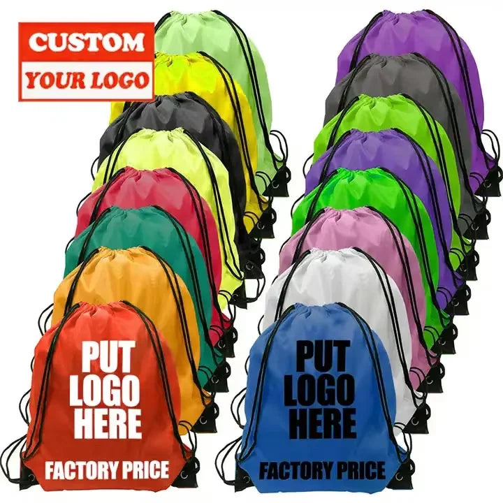 Wholesale Custom Logo Printed 210D Waterproof Training Gymsack Polyester Waterproof Drawstring Bag with logo