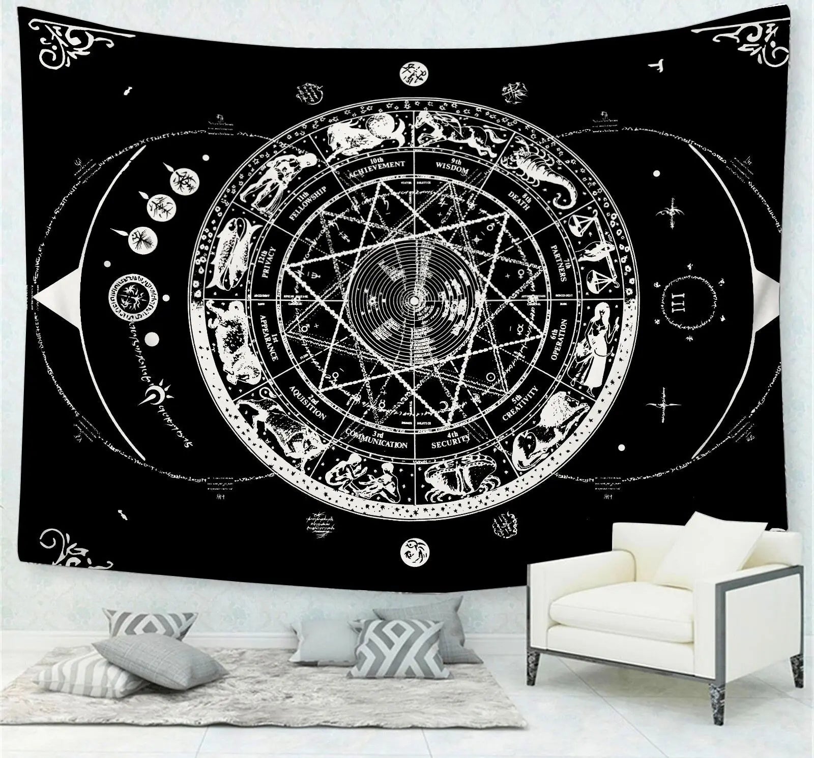 Tarot Card Tapestry Wall Hanging Astrology Divination Bedspread Black Viking Room Tapestry