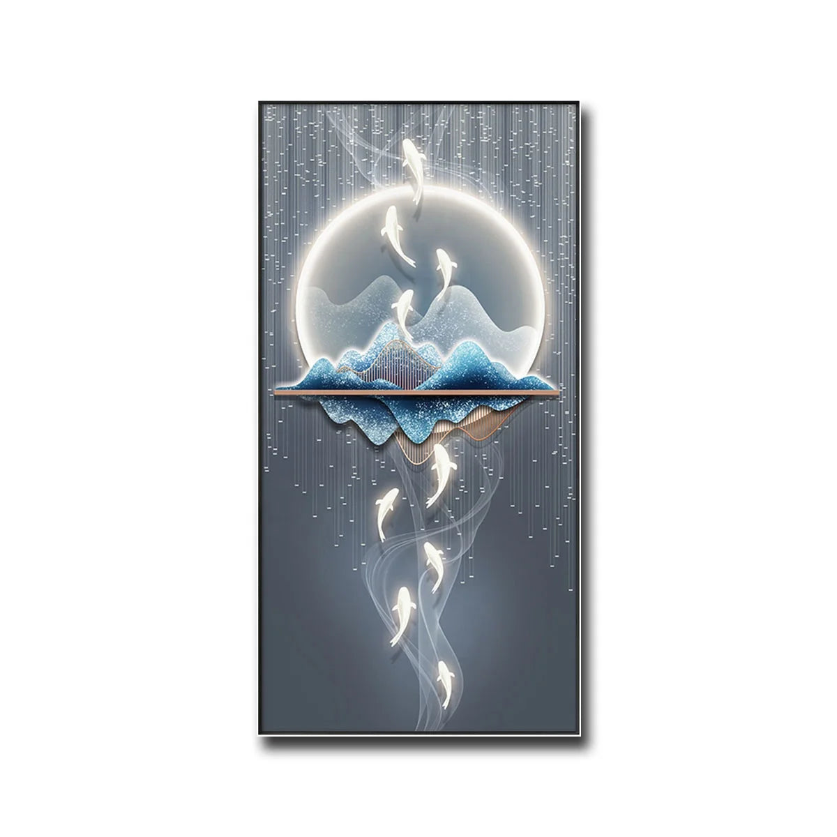 Modern Light Luxury Decorative Painting LED Lighting Nine Fish Figure for Corridor Aisle Decoration