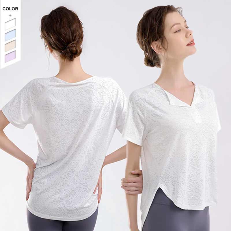 2023 New Style Short Front and Long Back Outwear Runniong Split Neckline Sports T-Shirt