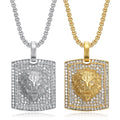 Men's Hip Hop Style PVD Gold Plated Crystal Lion Pendant Necklace Stainless Steel Box Chain Featuring Zircon for Party Christian