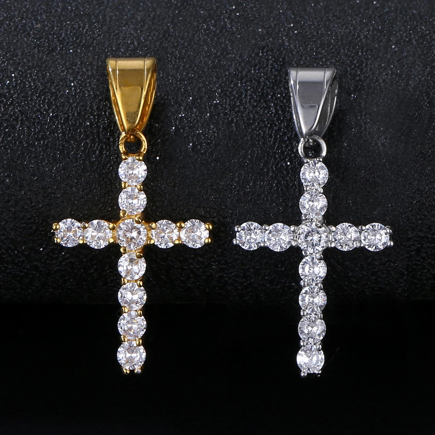 18k PVD Gold Plated Stainless Steel Pendant 30mm Iced Out Cz Tennis Cross Charm Cubic Zirconia Cross Pendant Jewelry for Men