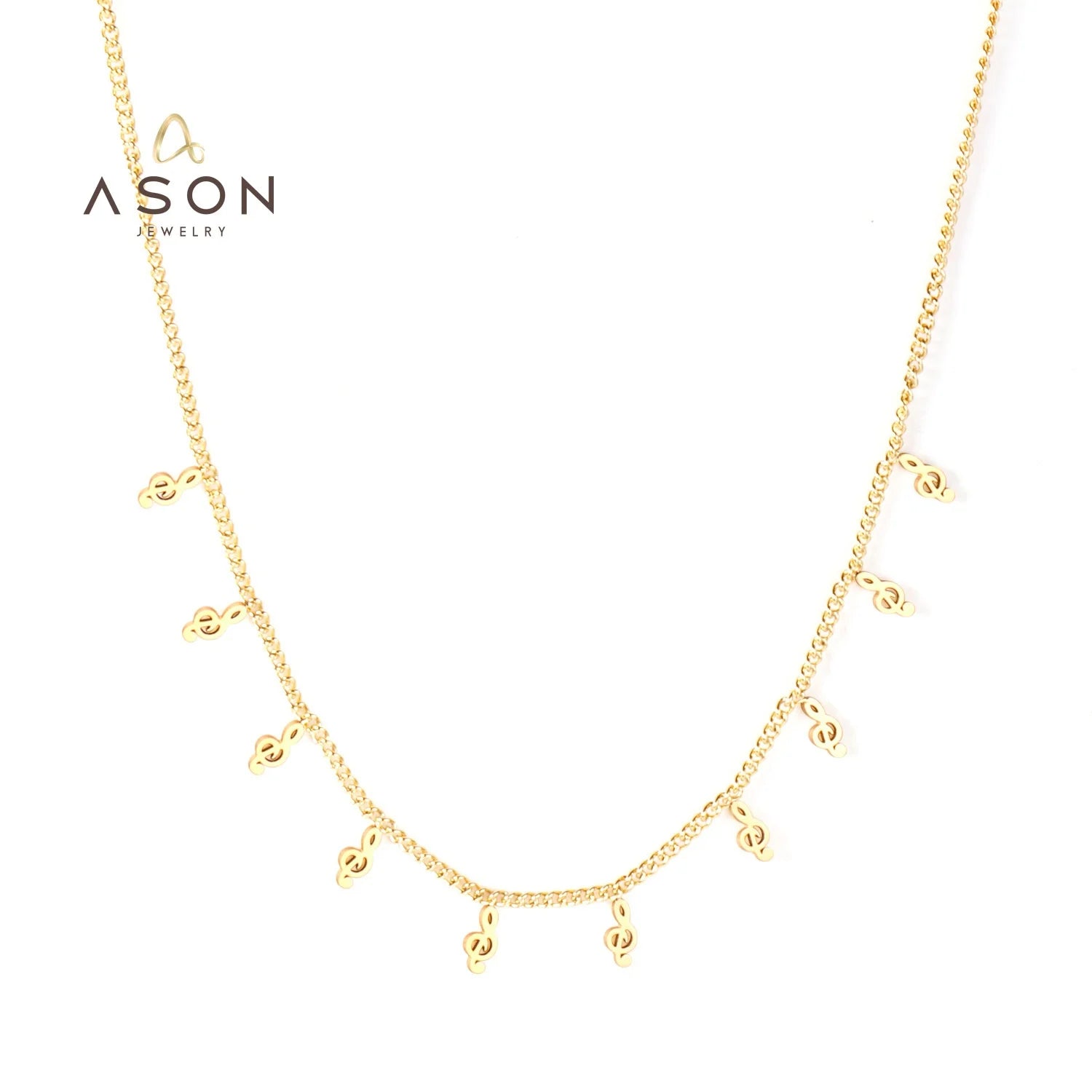 Ason Jewelry Fashion 18k PVD Gold Plated Chain Music Note Charm Necklace Stainless Steel Ladies Trend Pendant Necklace for Women
