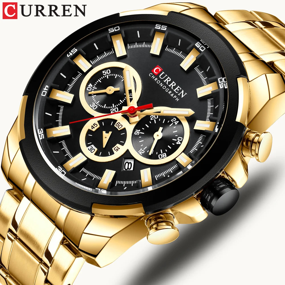 CURREN 8361 Watches Men Wrist Simple Waterproof Chronograph Mens Watch Gift Top Luxury Gold Stainless Steel Sport Male Clock
