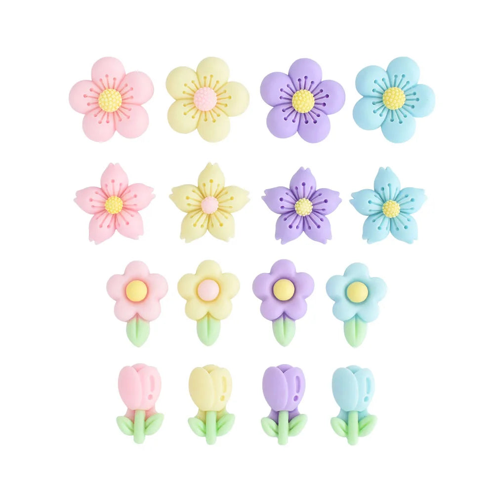 Korean-style Colorful Resin Flower Flat Back Cabochon Kawaii Resin Charm for Children Hair Accessories