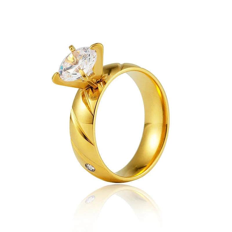 Wholesale Minimalist Natural Eternity Fine Adjustable Stainless Steel Zircon Gemstone Ring