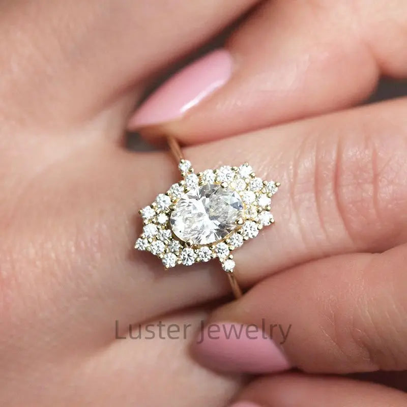 Luster Antique Cathedral Design 925 Silver 10k 14k 18k Gold 1.5ct GRA Certified Oval Cut Moissanite Ring