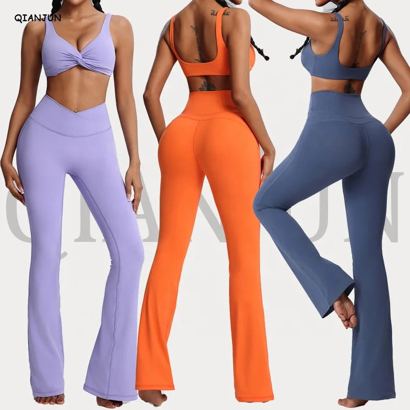 Popular Design Women's Plus Size 2-Piece Yoga Activewear Set Breathable Crop Top and Long Gym Fitness Sports Wear