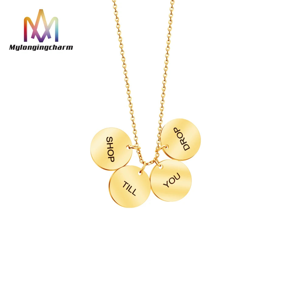 Stainless Steel Personalised Gift Engraved Multi Round Disc Pendant Jewelry Customized Name Logo Necklaces