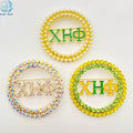 Round Design Green Rhinestone Pearls Chi Eta Phi Brooch Bling Yellow Enamel 1932 XHO Greek Letter Sorority Pins