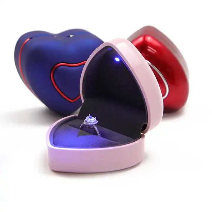 Wholesale Price Heart Shape Led Light Ring Pendant Necklace Box Jewelry Boxes Storage Packaging Box