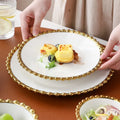 8inch White Simple Round Dinner Plate Gold Pearl Trim Ceramic Flat Round Plate Wholesale Porcelain Cake Dinnerware