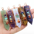 Natural 7 Chakra Healing Gravel Copper  Wrap Wire Arrow Crystals Column Pendant for Jewelry Making Necklace Gemstone Gifts