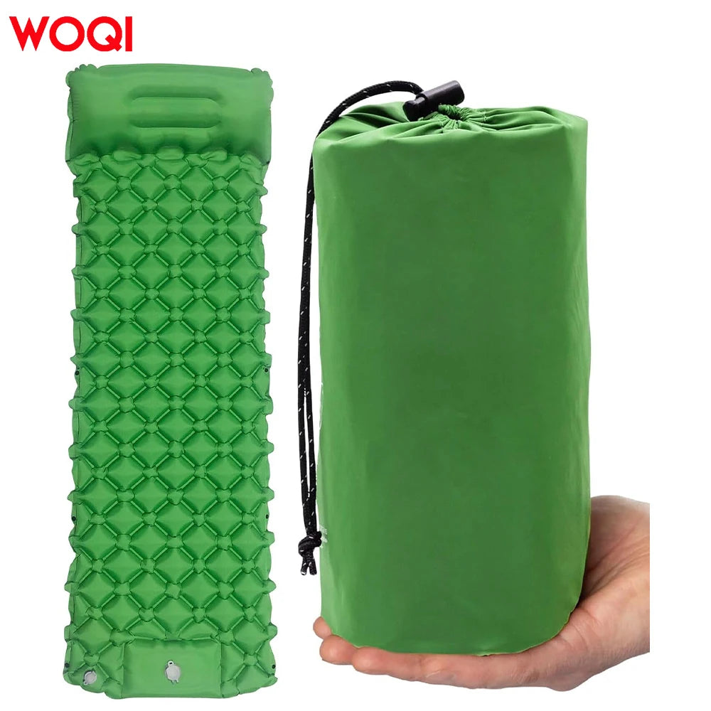 WOQI Thick ultra Lightweight Portable TPU Camping Inflatable Sleeping Pad with Pillow and Built-in Pump