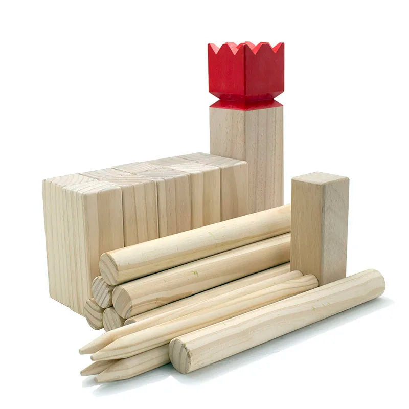 Outdoors Throwing Game Hardwood Kubb With Red Crown Yard Game Set - Viking Chess Adult Yard Games