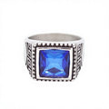 Antique Silver Plated Men's Fashion Ring with Blue Crystal & Sapphire Stone Made From Stainless Steel & Sterling Silver