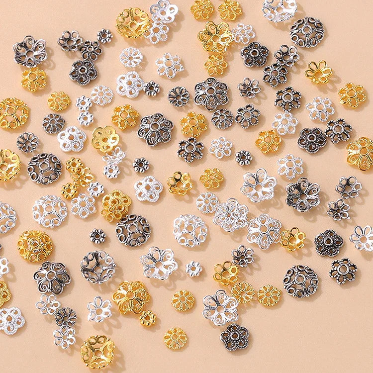 4mm-7mm Retro Oxidized Flower Bead Caps 925 Sterling Silver Hollow Flower End Cap Spacer Beads for Jewelry Making
