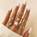 9Pcs/Set Star Moon Pearl Heart Zircon Ring Set for Women Jewelry