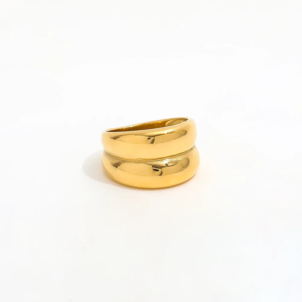 Joolim Jewelry Wholesale 18K Gold Plated Double Dome Stainless Steel Rings for Women Statement Rings