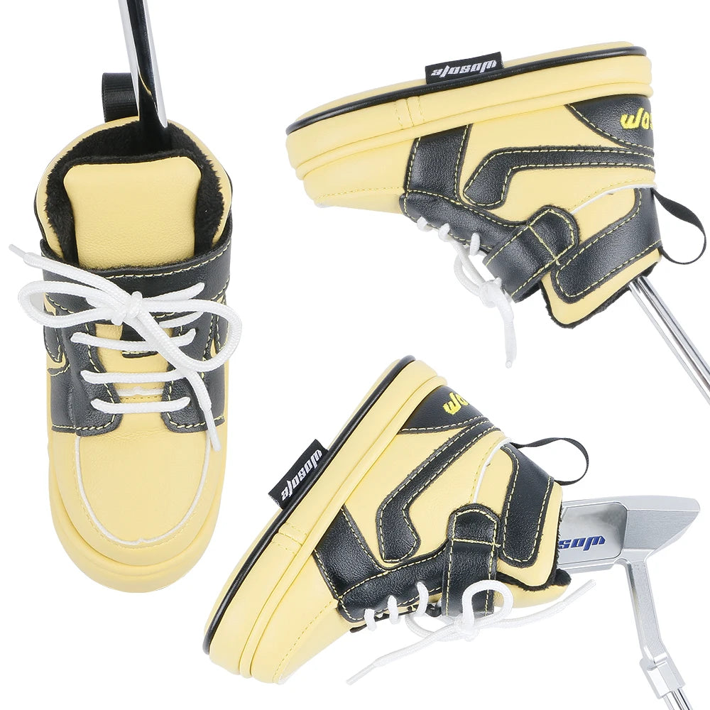 New Design  Drop Shipping Shoe Shaped Pu Leather Headcovers Fit All Brands Embroidered Blade Putter Covers