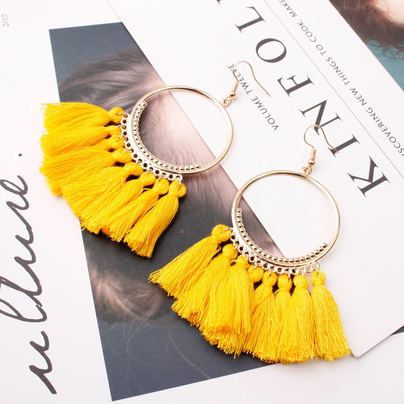AA00095 Fashion Round Colorful Women's Tassel Earrings Bohemian Drop Earrings Women's Jewelry Earrings