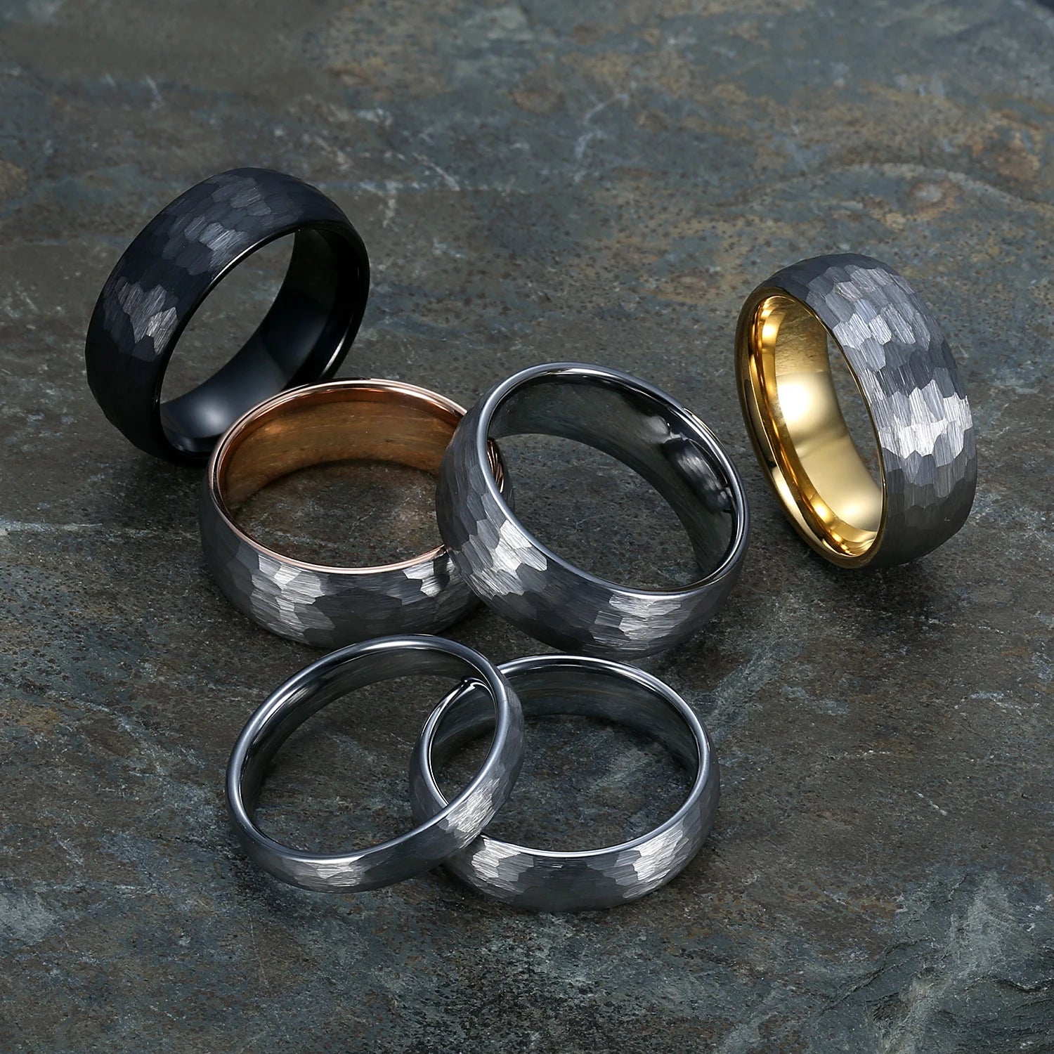 Comfort Fit Fashion Black Hammered  8mm Engagement Wedding Band Tungsten Carbide Signet Rings for Men Women