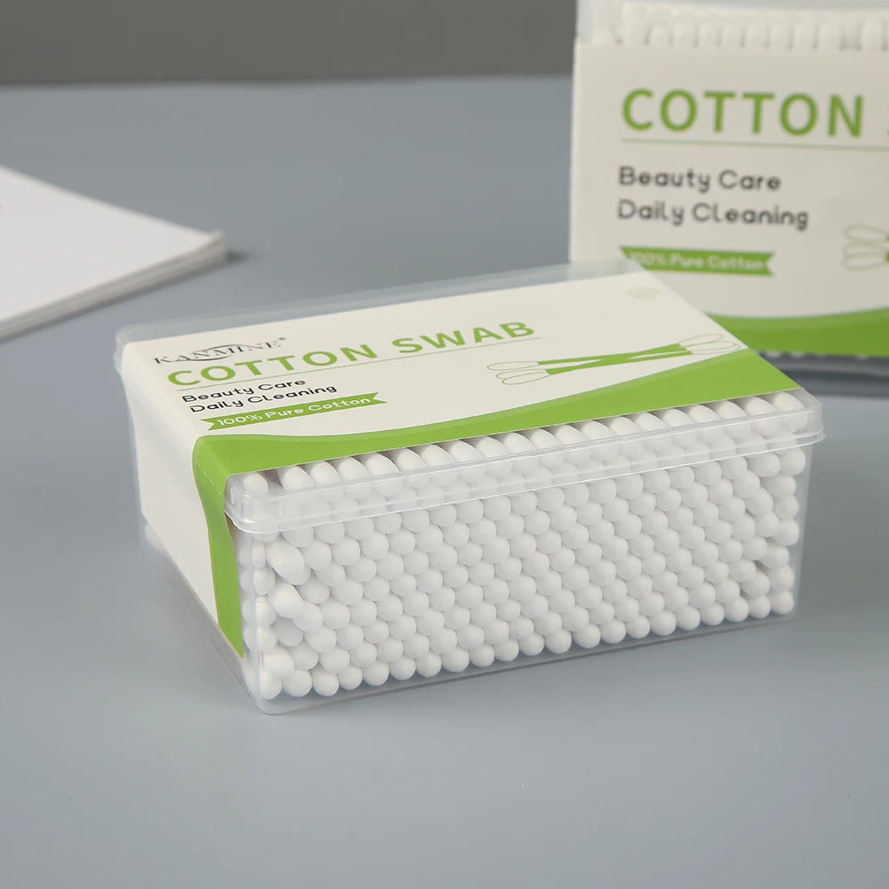 Lightweight 200 Pieces Bamboo Stick Cotton Buds with Lay Flat Square Box for Organized and Hygienic Storage