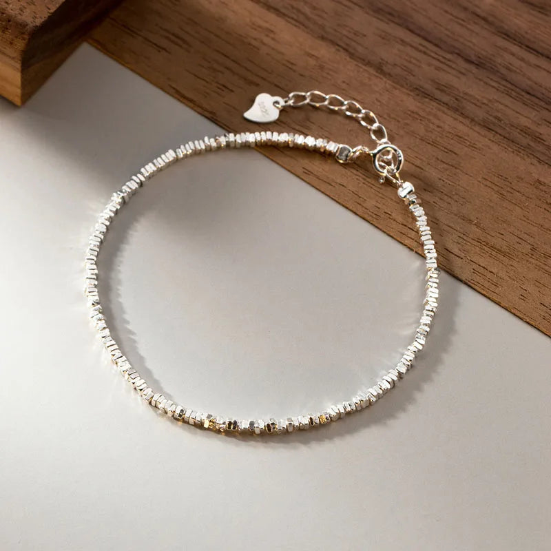 Vintage 925 Sterling Silver Handmade Geometric Beads Bracelets Women Luxury Jewelry