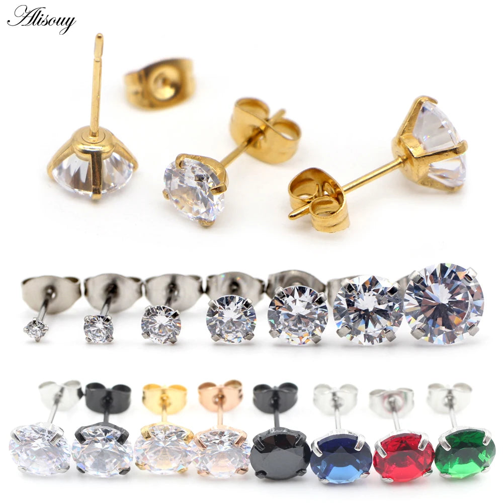 Alisouy Small Gold Color Earrings Stone CZ Crystal Ear Studs Surgical Steel Cubic Zirconia Helix Earring Women Girl Accessories