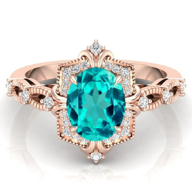 New Fashion Gemstone for Couple Girl Solitaire Oval Shaped Paraiba Tourmaline Ring for Women Rings Moissanite CZ Ring for Her