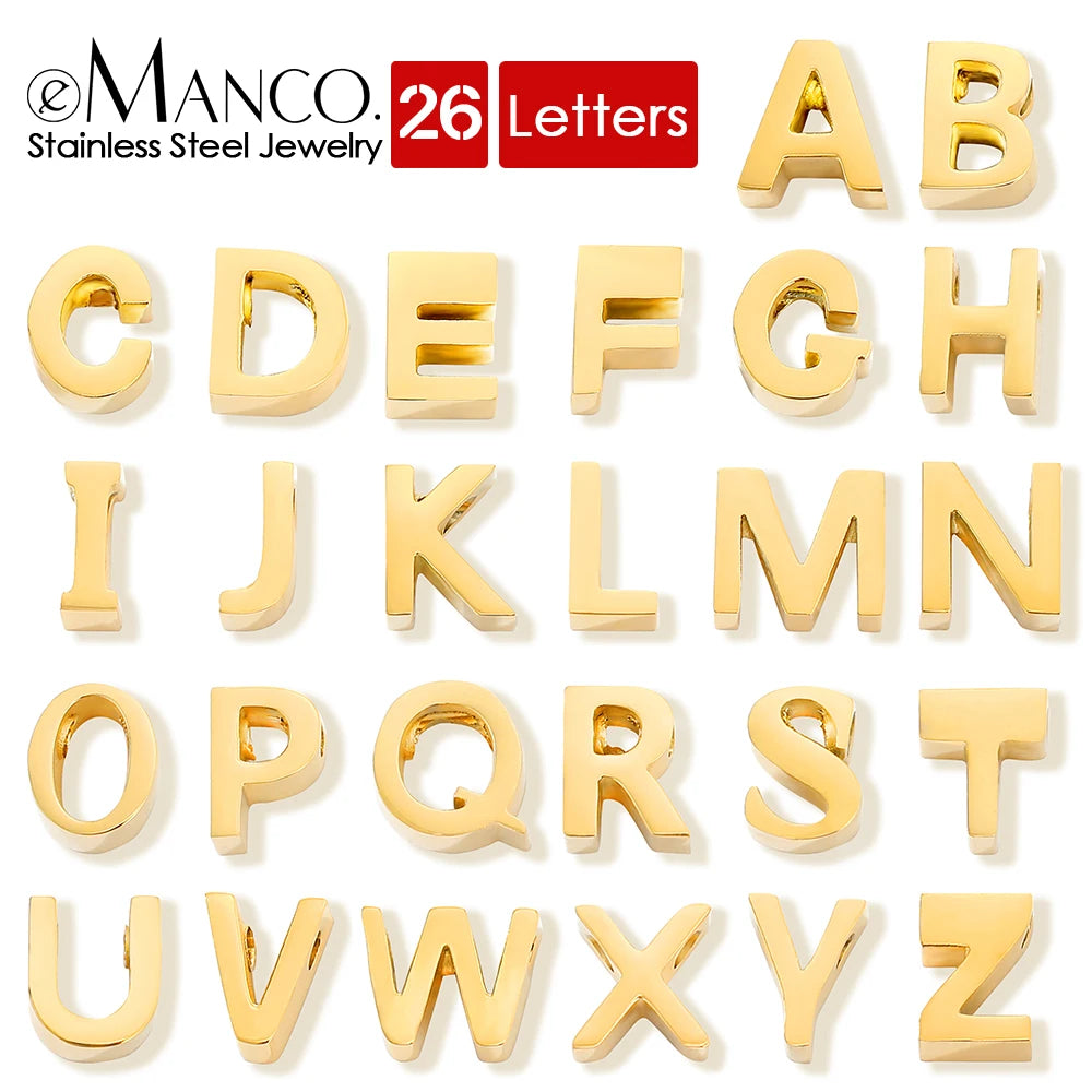 EManco DIY Accessories Wholesale 316L Titanium Steel Letter Hanging 14K Gold-plated Pendant Charms for Women Necklace Bracelet