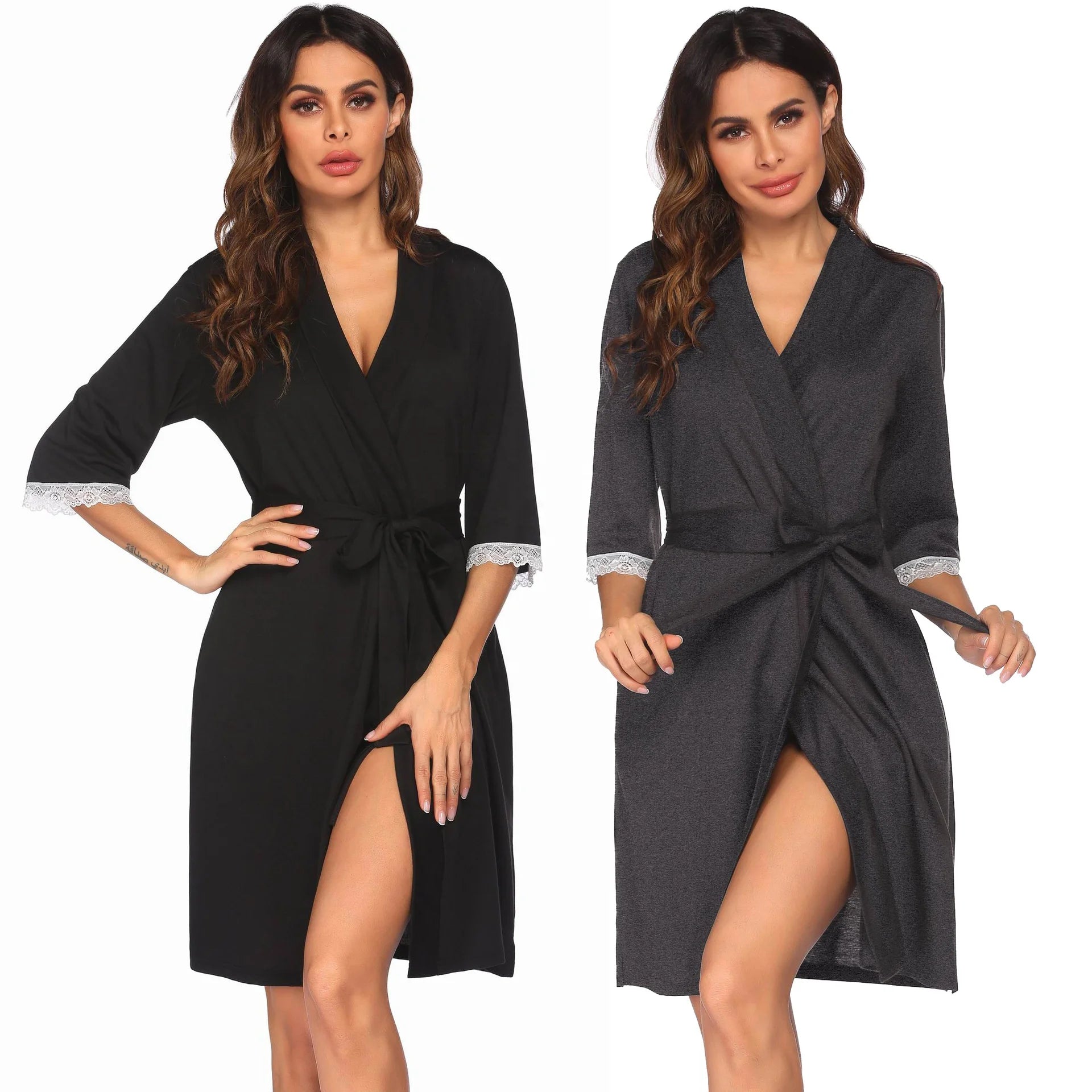 Luxury Long Sleeve Ladies Robe Belted Bathrobe Nightwear Women Cotton Robes