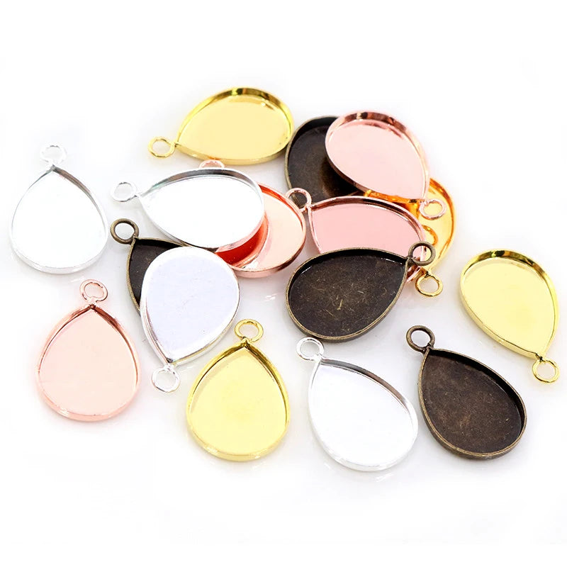 13x18mm Inner Size 4 Colors Plated Drop Style Brass Cameo Cabochon Base Setting Charms Pendant Necklace Findings