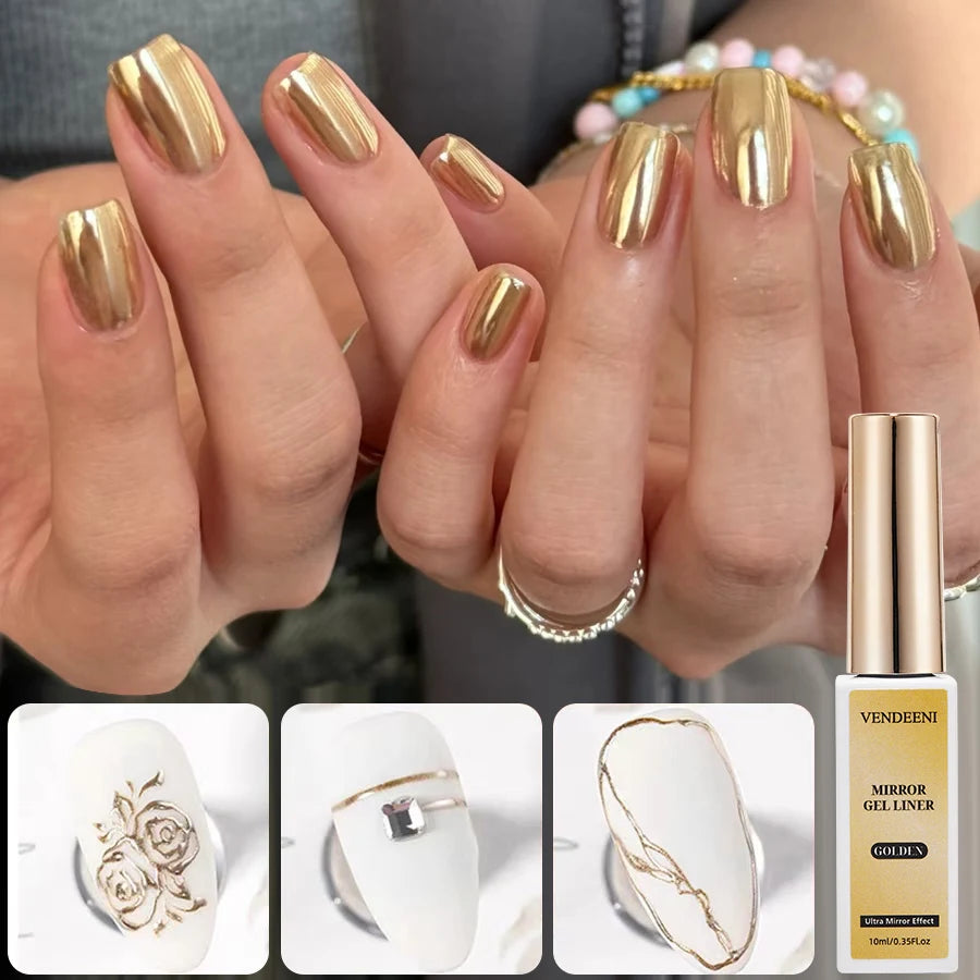 Vendeeni Metallic Painting Liner Gel Golden Silver Mirror Effect Nail Art Soak Off Liner Gel Polish Support Private Brand Custom