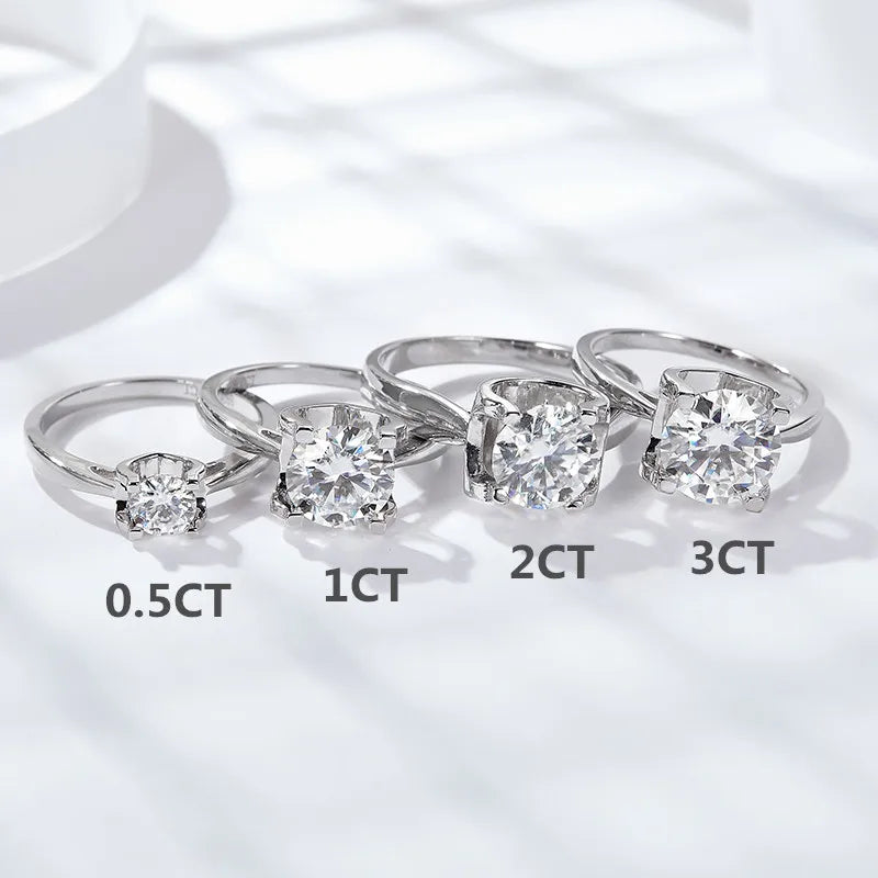 Fashion Jewelry Dainty 925 Sterling Silver Rings Round Moissanite Engagement Ring 0.5ct-3ct Silver Casual Rings for Ladies
