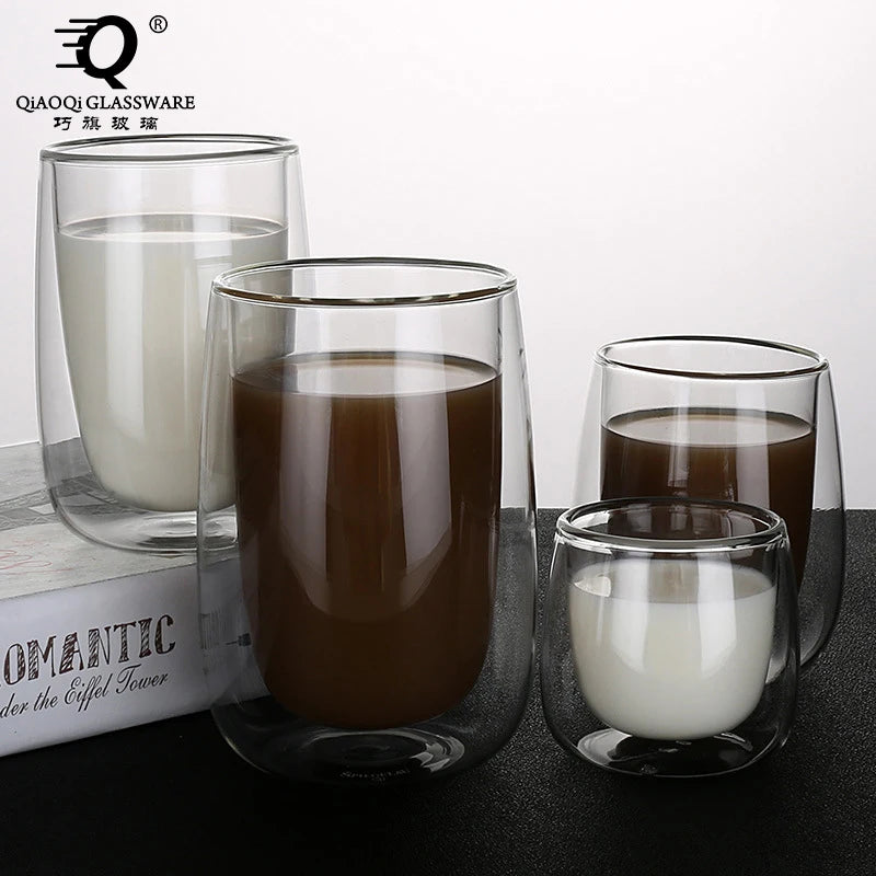 Wholesale High Borosilicate Glass Hand Blown Big Bottom Cup Glass Heat Resistant Double Layer Water Cup