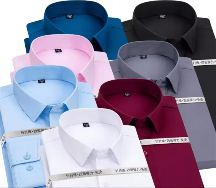 2024 Custom Logo Elastic Anti-wrinkle Men's Business Long-sleeved Shirt SOLID Color Non-ironing Slim Shirt