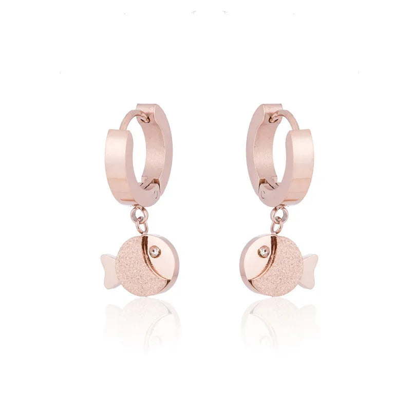 EKE047 Cute Fashion Minimalist Vendor Jewelry Fish Design Dangle Women Ladies Student Higgie Stainless Steel Animal Earring