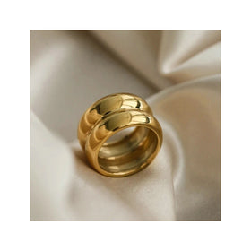 ERESI Waterproof Gold Plated Jewelry 13mm Wide Stainless Steel Smooth Wedding Band Chunky Ring Gorgeous Gold Bold Ring for Lady