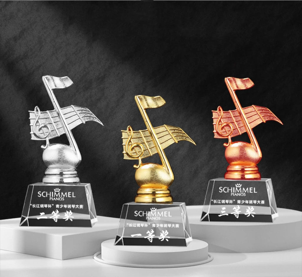 14cm Height Gold Silver Bronze Resin Music Note Crystal Singing Musical Trophy Award MH-NJ0606