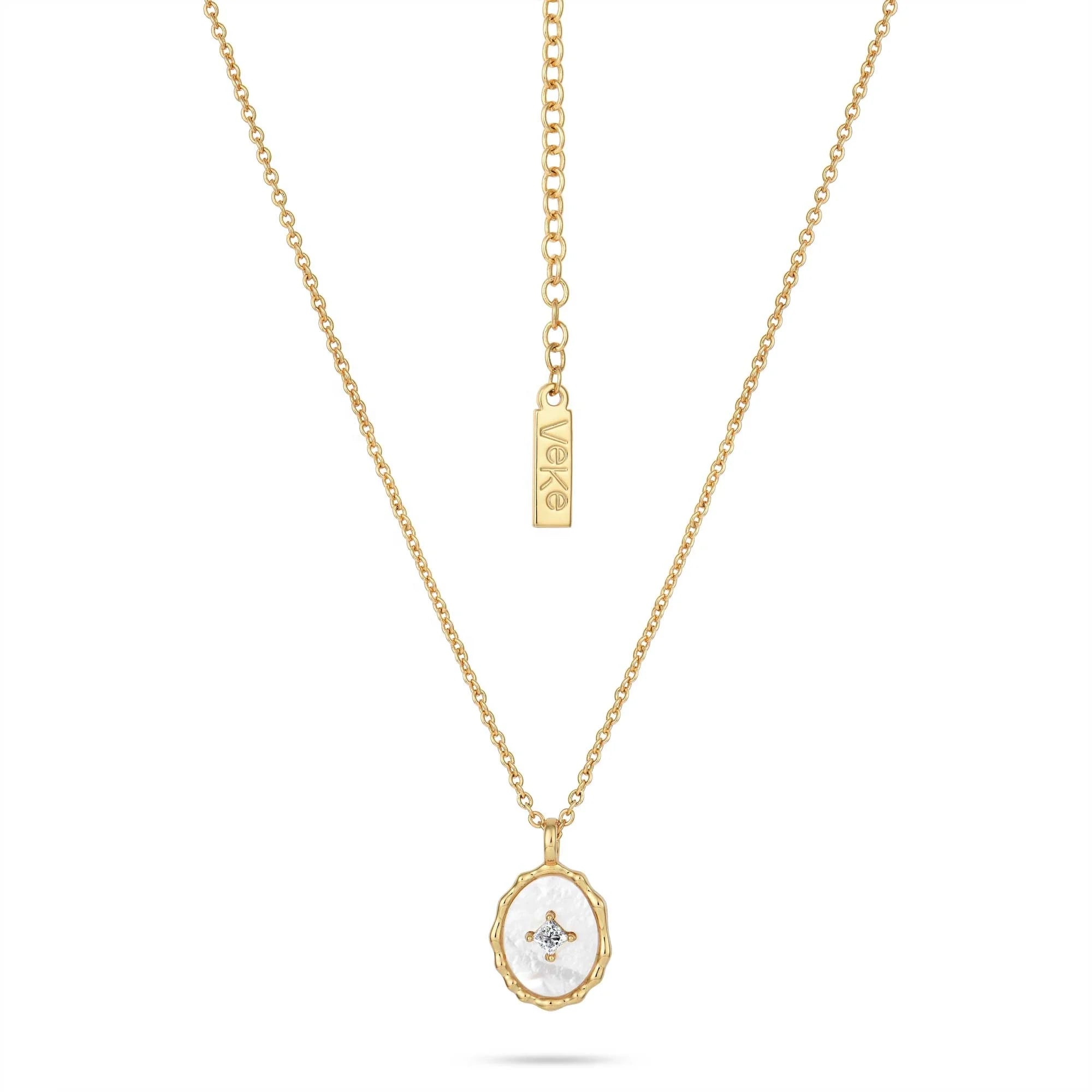 QX Customized OEM 925 Sterling Silver 18K Gold Plated Opal Charm White Shell Zircon Fine Jewelry Pendant Necklaces Women