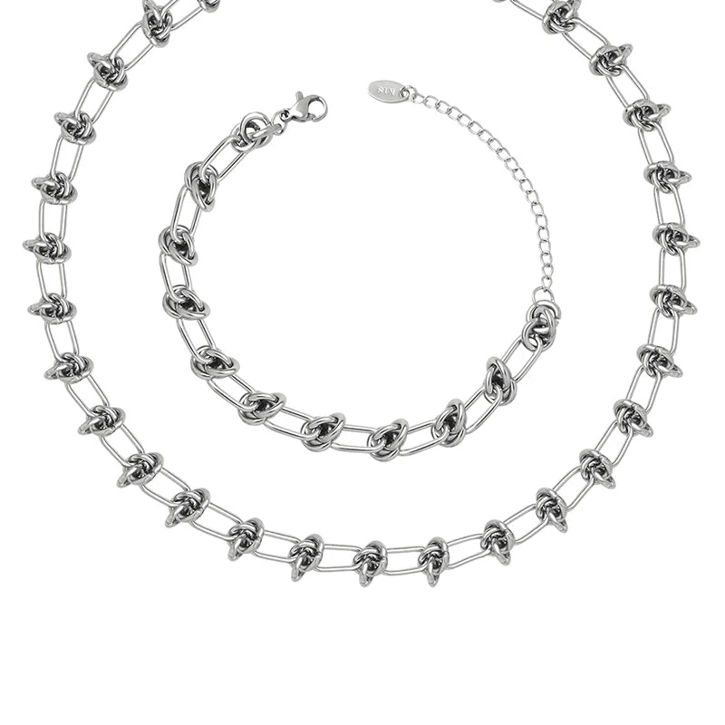 Autumn and Winter Heavy Chain Necklace Bracelet Sets Free Design Knot Splicing Stainless Steel with Gold Plating for Weddings