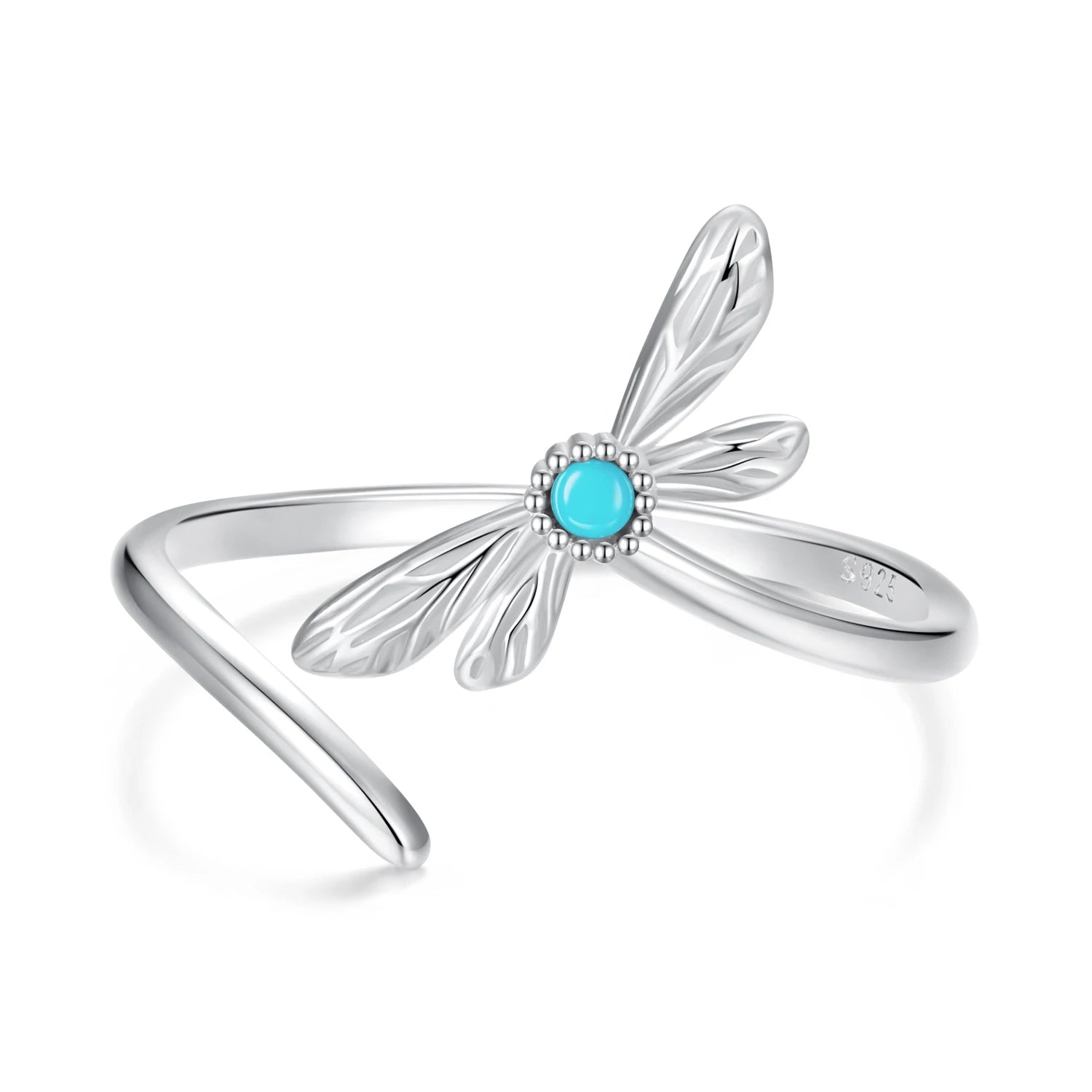 925 Sterling Silver Elegant Turquoise Dragonfly Open Adjustable Ring Statement Ring Fine Jewelry Gifts for Women SCR1108
