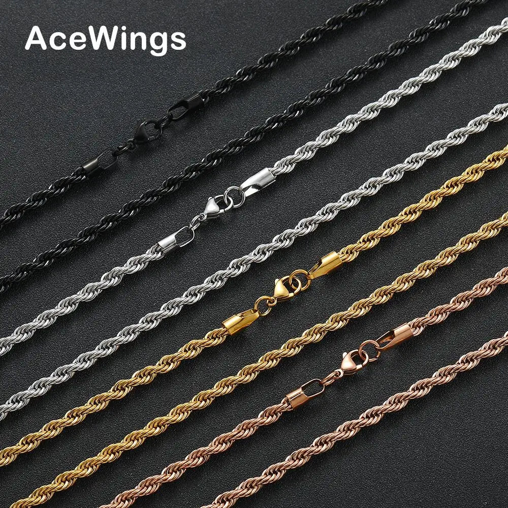SC009  5mm 16" 18" 20" 22" 24" 30" Stainless Steel  Rope Chain  Hip Hop Chain Necklace