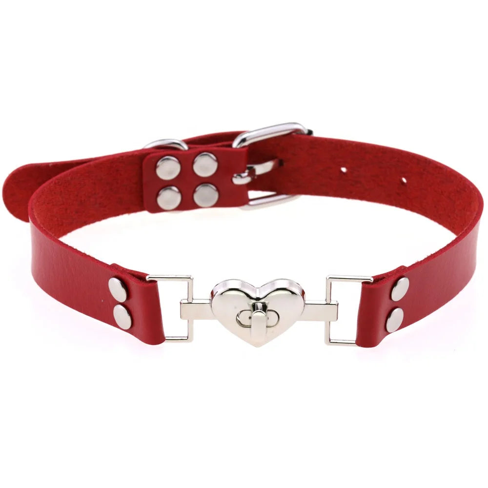 New Design Punk Niche Light Luxury Heart Necklace Leather Can Be Unclasped Love Lock Collar Necklace
