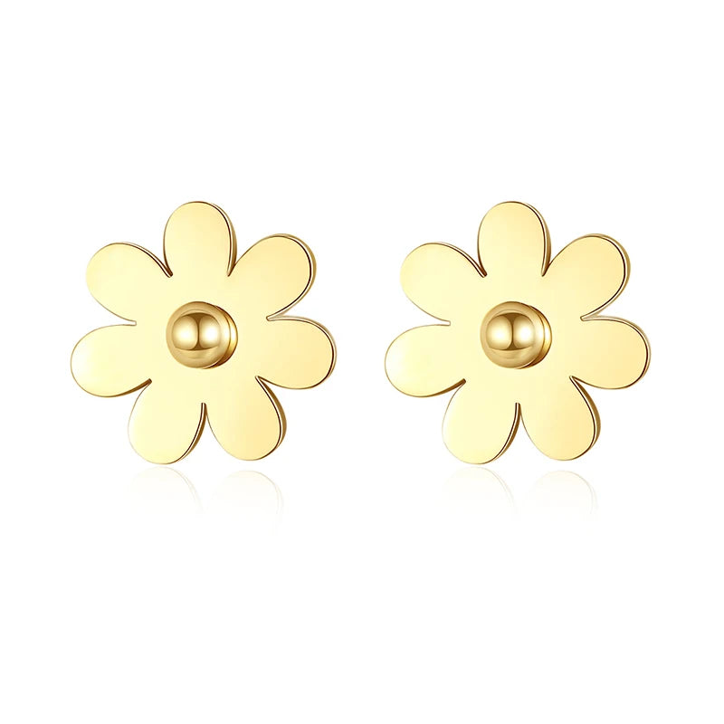 Minimalist Stainless Steel Gold Plated Daisy Flower Stud Earrings Fashion Jewelry for Women Girls