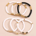 6pcs Pack Fashion Trendy Bohemian Soft Polymer Clay Beads Beaded Elastic Inspire Stackable Metal Beads Charm Bracelet Jewellery