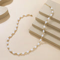 Luxury Elegant Barque Pearl Chain Necklace 18K Gold Plated Metal Round Beads White Pearl Chain Collar Necklace