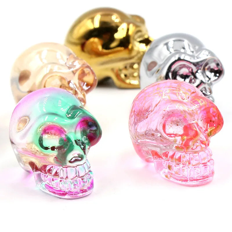 1" Crystal Skull Statues Hand Carved Human Skeleton Head Bone Natural Crystal Pocket Figurine Sculpture Colorful Stones Decor